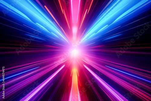 Neon tunnel gradient background with red, pink and blue colors, poster, rustic futurism, light emerald and magenta, rainbow tunnel with neon lights.