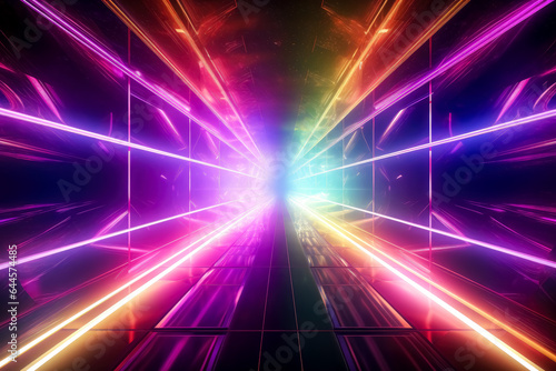 Neon tunnel gradient background with red  pink and blue colors  poster  rustic futurism  light emerald and magenta  rainbow tunnel with neon lights.