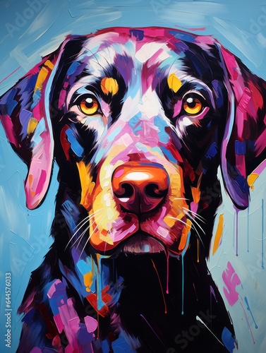 Abstract portrait of dog, wall art poster in abstact oil painting style