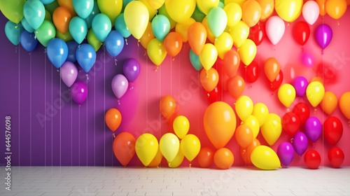 Many colorful balloons decorated wall as background