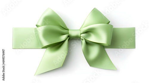 Light Green Gift Ribbon with a Bow on a white Background. Festive Template for Holidays and Celebrations 