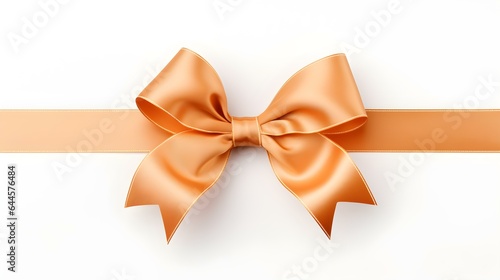 Light Orange Gift Ribbon with a Bow on a white Background. Festive Template for Holidays and Celebrations 