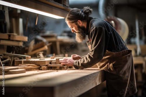 Joiner working with wooden detail in the workshop