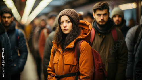 The rush of commuters fills a subway platform during the bustling evening hours. 