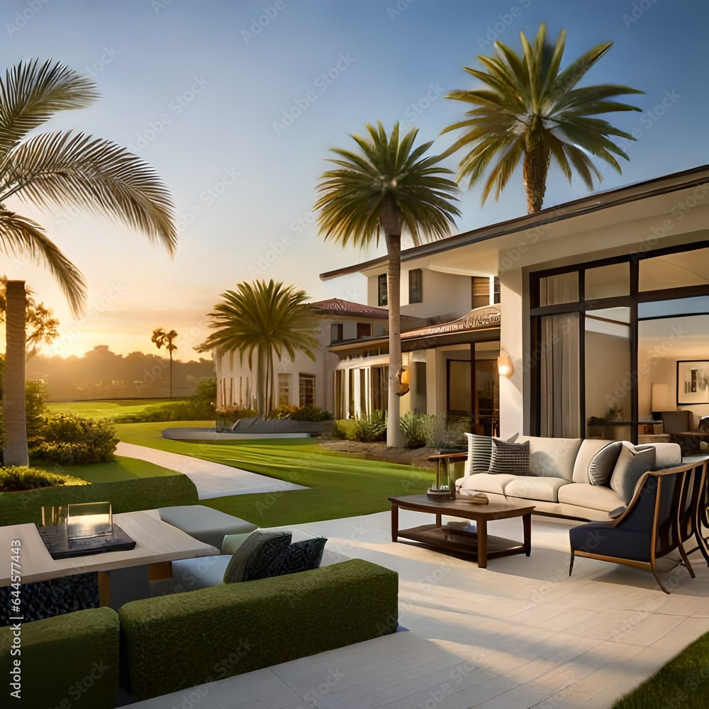 Fototapeta premium luxury hotel with trees Generated by AI technology