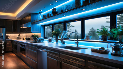 LED strip lighting highlighting architectural features, © SK