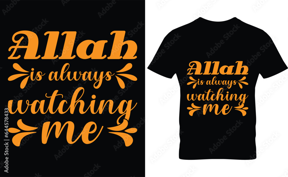 Obraz premium Islamic faith t-shirt design with Allah calligraphy golden text black background