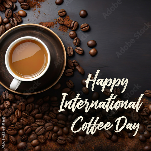 International coffee day background with coffee cup