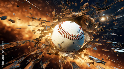 Cinematic baseball hitting the ground with many pieces of debris falling © Saulo Collado