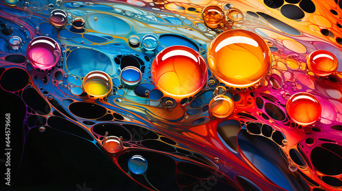 Liquid orbs floating in chromatic pools