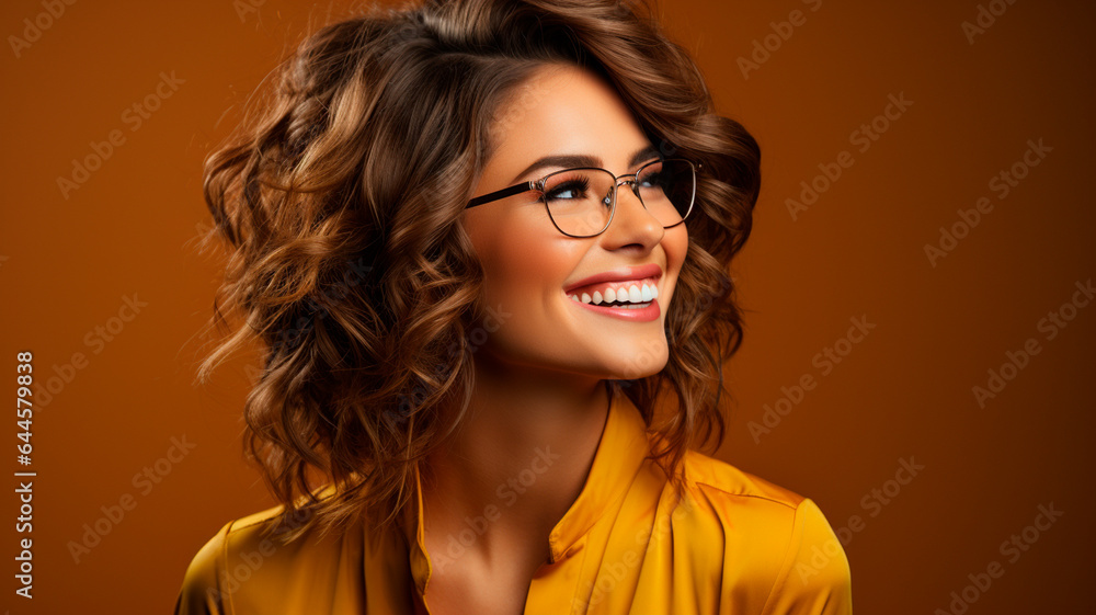  a woman with glasses and a yellow shirt