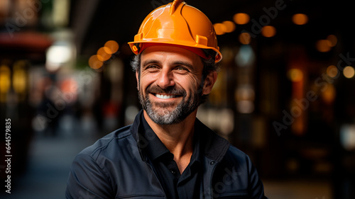  a man in a hard hat standing in front of a shelf of hard hats © ARAMYAN