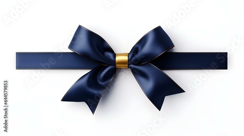 Navy Gift Ribbon with a Bow on a white Background. Festive Template for Holidays and Celebrations 