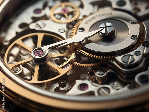 a watch gear mechanism, metallic sheen, oiled, complex details, spotlighting effect