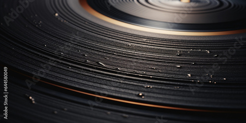 surface of a vinyl record, grooves and textures, warm lighting, shallow depth of field