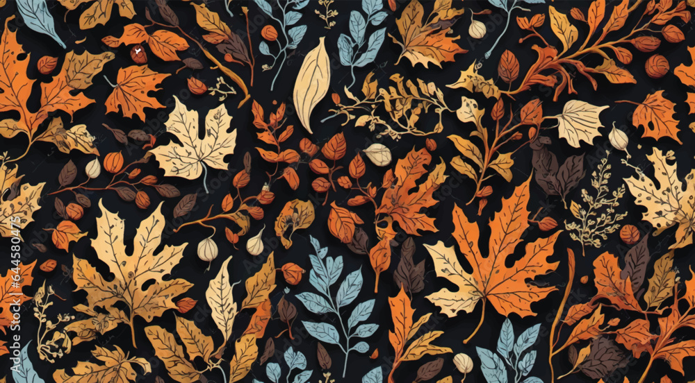 Autumn seamless pattern with different leaves and plants Autumn seamless pattern with different leaves and plants