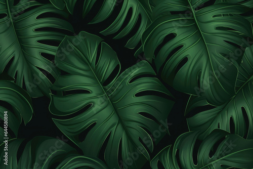 Abstract natural background. Exotic leaves pattern. Creative background with green monstera leaves
