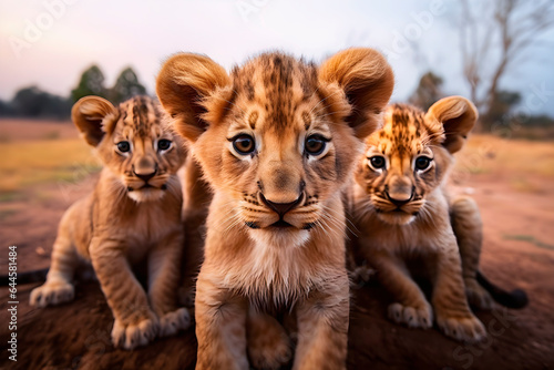 A group of young small teenage lions.