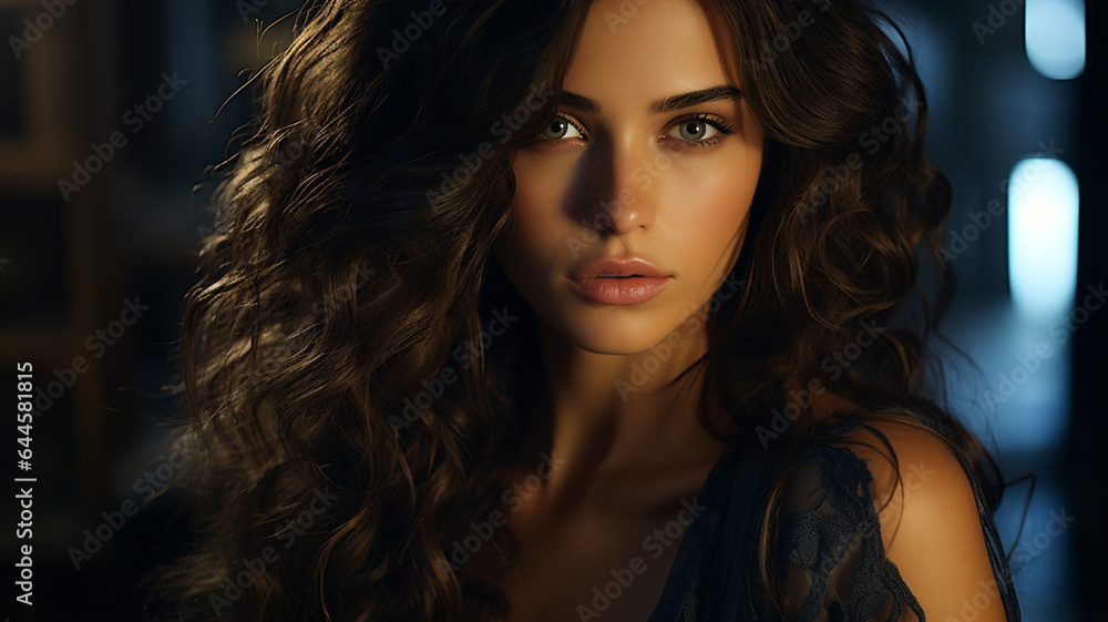 portrait of young beautiful woman with long wavy hair. portrait of young beautiful woman with long wavy hair.