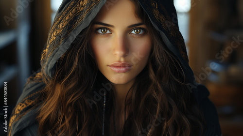 beautiful woman with blue eyes in arabic style
