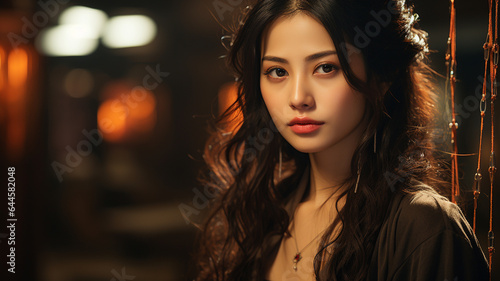 portrait of asian girl with orange dress © S...
