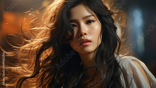 portrait of asian girl with orange dress