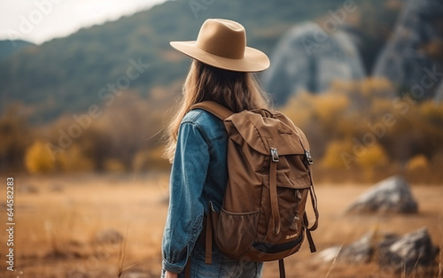 Young traveler wearing a hat with backpack hiking outdoor Travel Lifestyle and Adventure concept