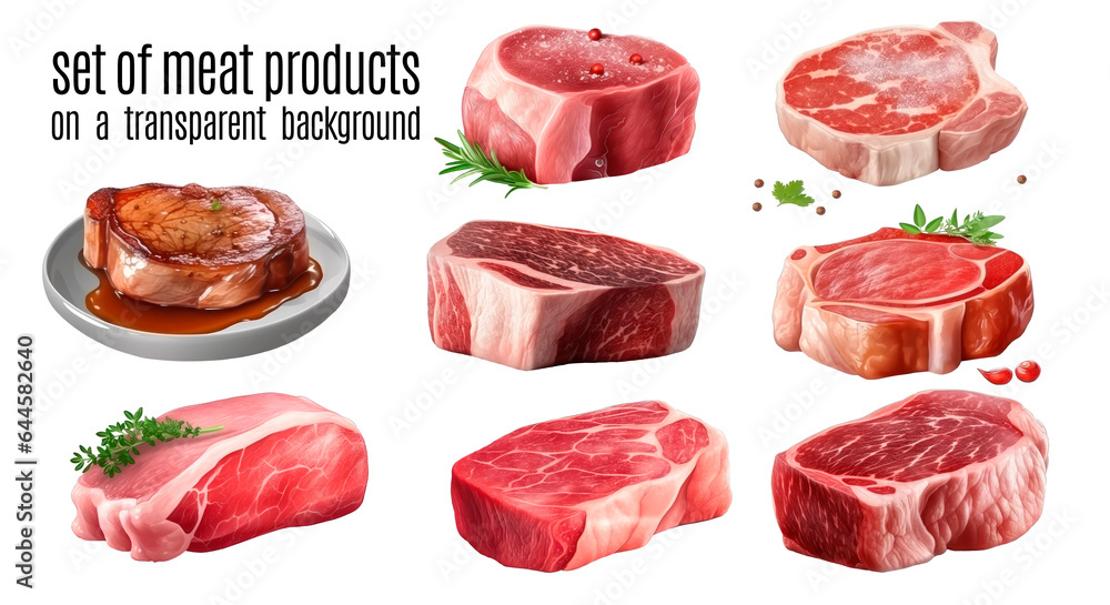 set of meat products on a transparent background set of meat products on a transparent background