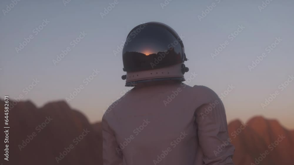 Astronaut on the surface of Mars. Mars colonization concept Astronaut on the surface of Mars. Mars colonization concept