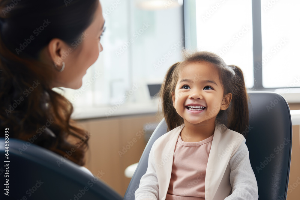 Asian female doctor examined child girl patient in hospital, modern clinic, mental health assessment, child wellness concept Asian female doctor examined child girl patient in hospital, modern clinic, mental health assessment, child wellness concept