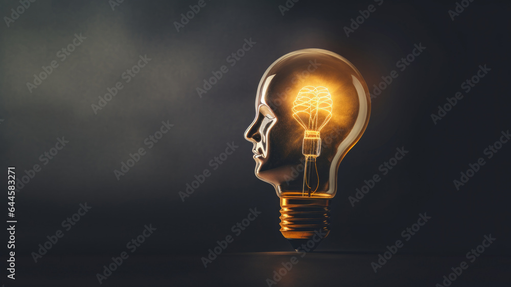 Inspiration Ideas, Head shaped light bulb - creativity concept, generative ai. Inspiration Ideas, Head shaped light bulb - creativity concept, generative ai.