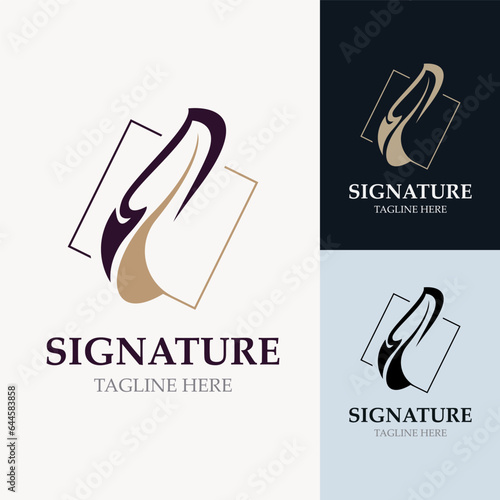 Feather and signature logo design minimalist business symbol sign template illustration