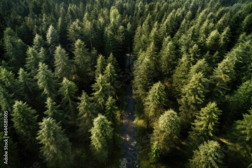 Aerial view of green coniferous forest. Drone photography. Aerial view of forest, AI Generated
