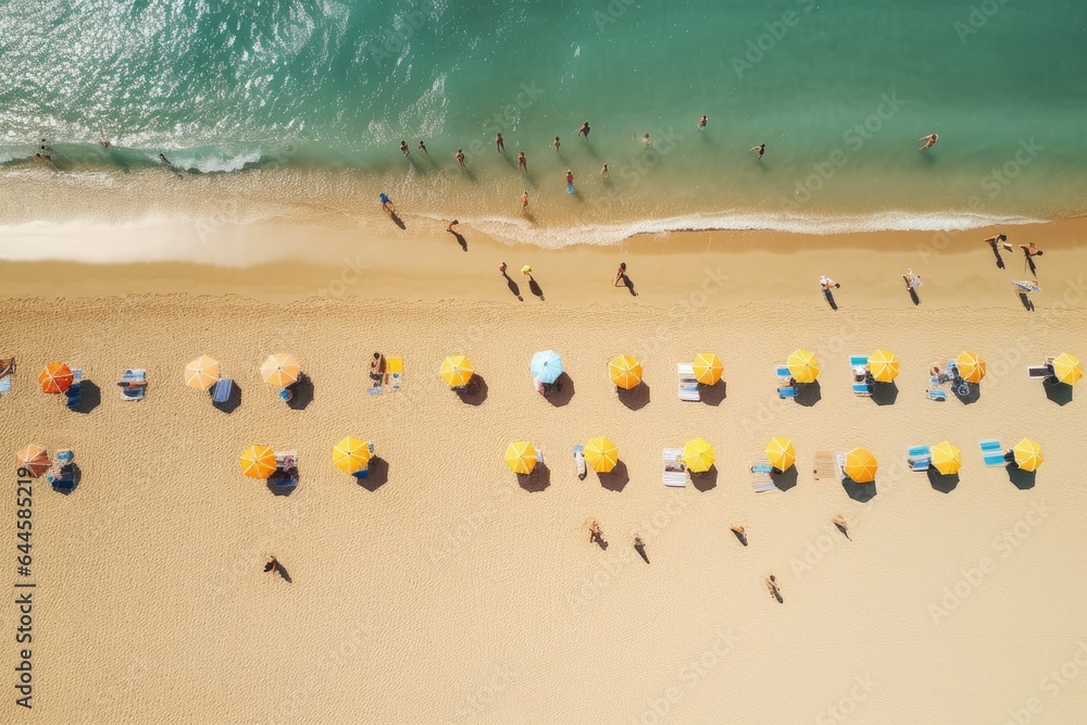 Aerial view of people on the beach in summer. Top view from drone, Aerial view of people sunbathing on the beach in summer, AI Generated Aerial view of people on the beach in summer. Top view from drone, Aerial view of people sunbathing on the beach in summer, AI Generated