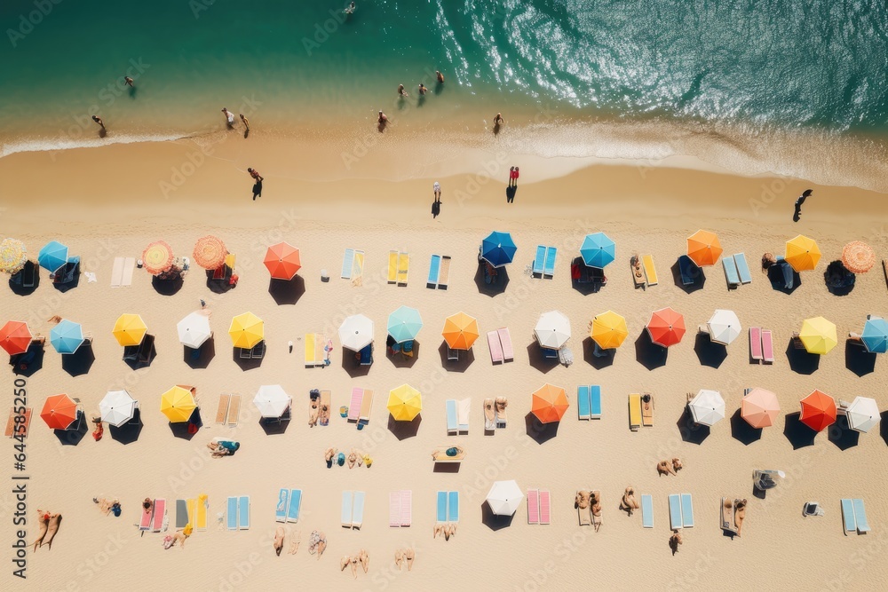 Aerial view of people sunbathing and sunbathing on the beach, Aerial view of people sunbathing on the beach in summer, AI Generated Aerial view of people sunbathing and sunbathing on the beach, Aerial view of people sunbathing on the beach in summer, AI Generated