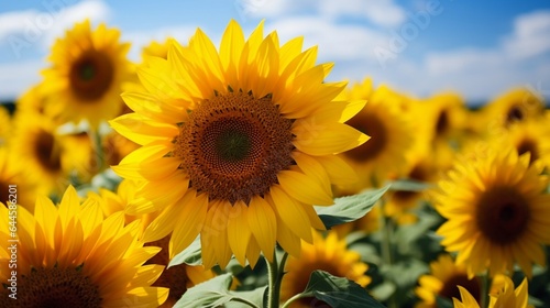 Sunflower field under a summer sky. Vibrant sunflowers in a beautiful field surrounded by nature s charm.