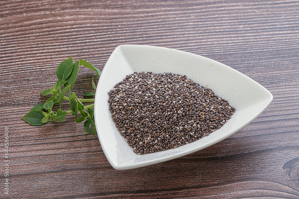 Dietary chia seeds in the bowl