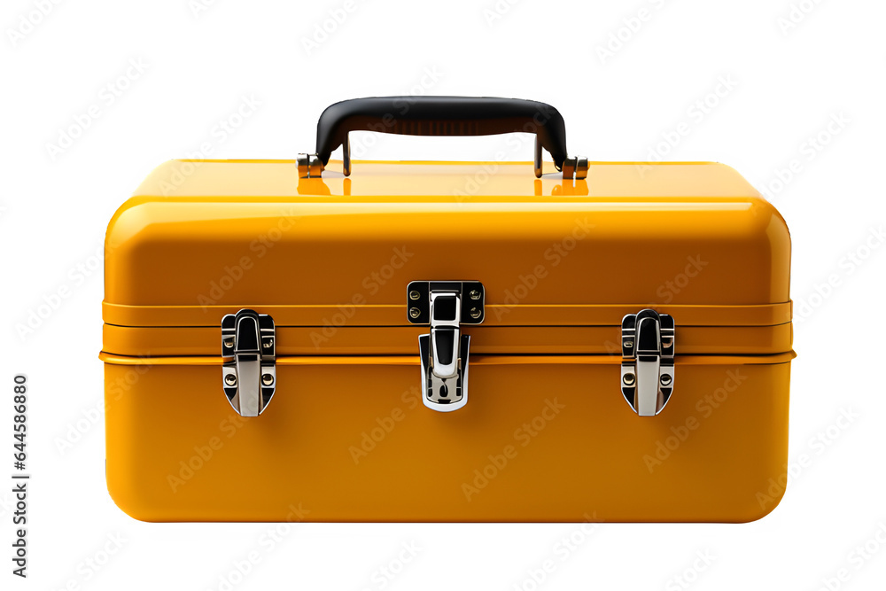 yellow rectangular toolbox cut out isolated on white background png ,generative ai yellow rectangular toolbox cut out isolated on white background png ,generative ai