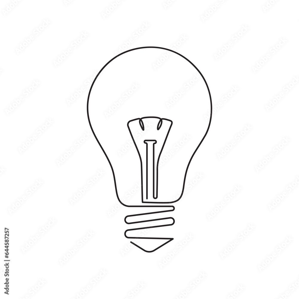 Continuous one-line drawing of electric light bulb elegance single line minimalist graphic concept of idea emergence artwork. Continuous one-line drawing of electric light bulb elegance single line minimalist graphic concept of idea emergence artwork.