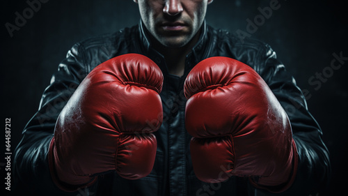 portrait of a boxer in a boxing gloves with a beard on his head. © S...