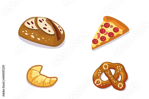 Baked goods, flat vector cartoon style.