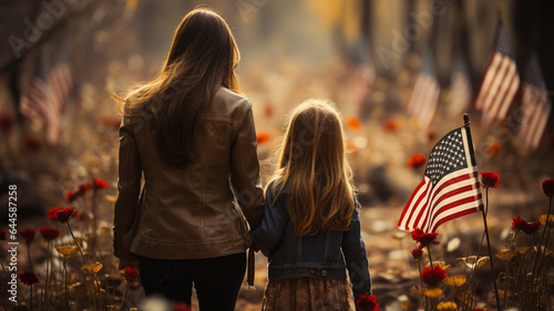 mother and daughter in usa flag