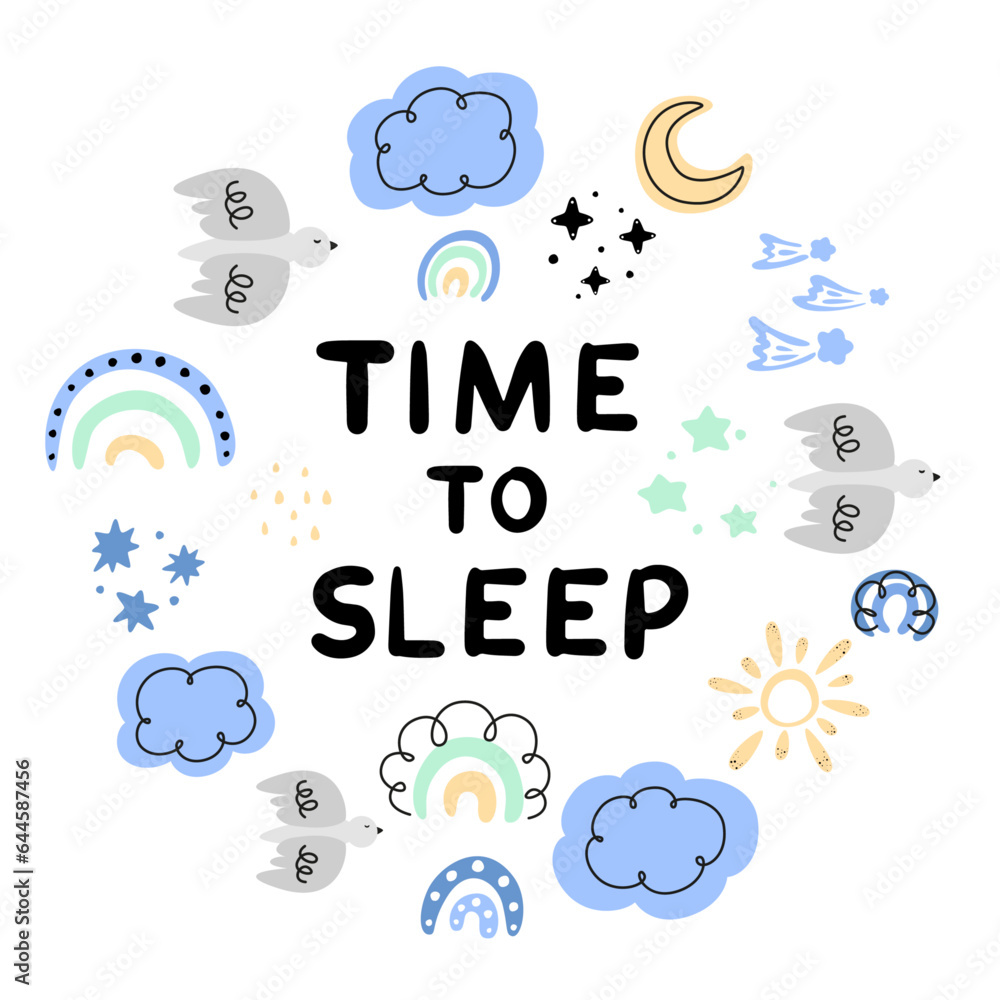 time to sleep, children's pattern with rainbows, starry sky, weather icon set, abstract pattern with doodle elements, hand drawn doodle set, clouds, rainbow, bird, sun, moon, rain, stars time to sleep, children's pattern with rainbows, starry sky, weather icon set, abstract pattern with doodle elements, hand drawn doodle set, clouds, rainbow, bird, sun, moon, rain, stars