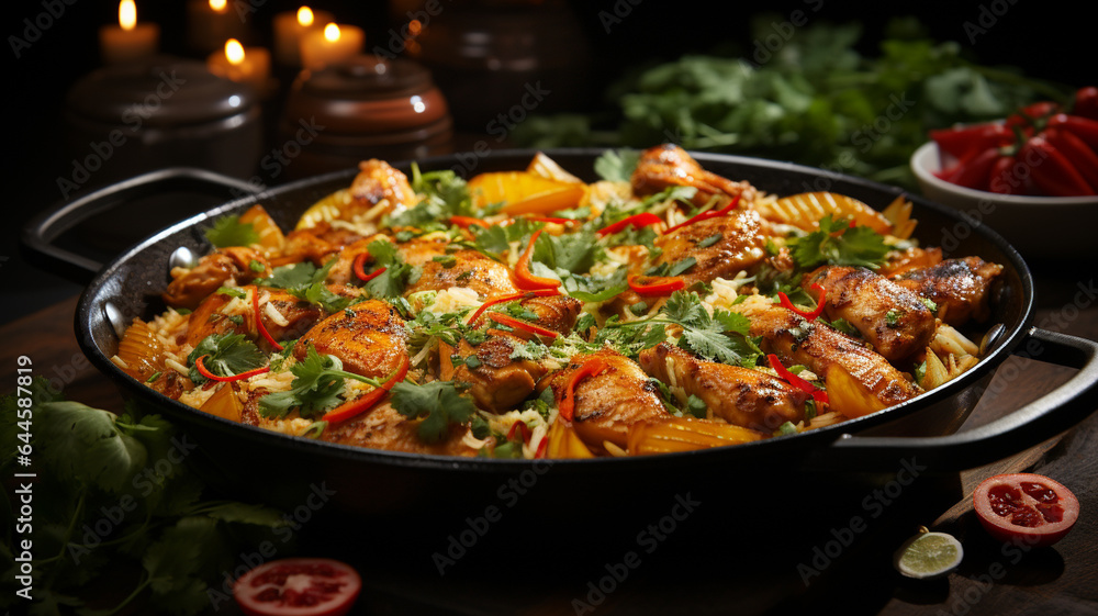 fried chicken with vegetables and spices