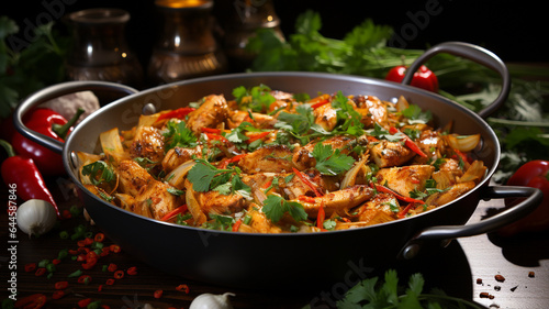 fried chicken with vegetables and spices