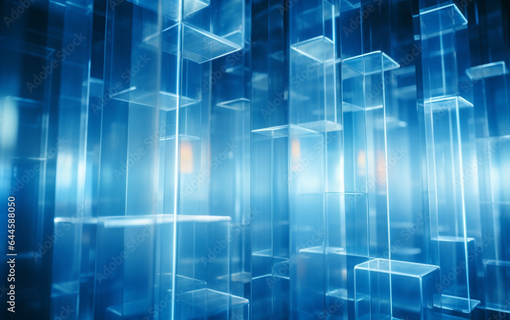 A background of transparent glass panels with a blurry background with lighting A background of transparent glass panels with a blurry background with lighting