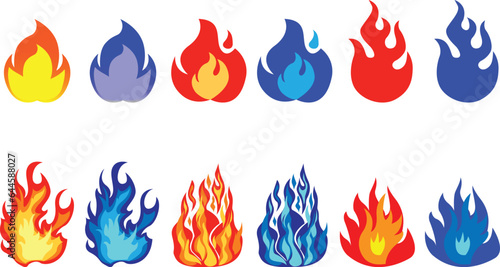 fire logo set.red blue yellow color combination fire logo.abstract premium fire logo vector