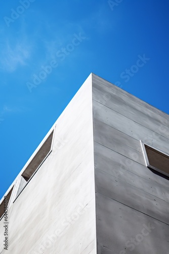 Grey concrete building under the blue sky