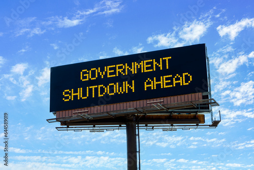 Electronic highway billboard with government shutdown aheadwarning
