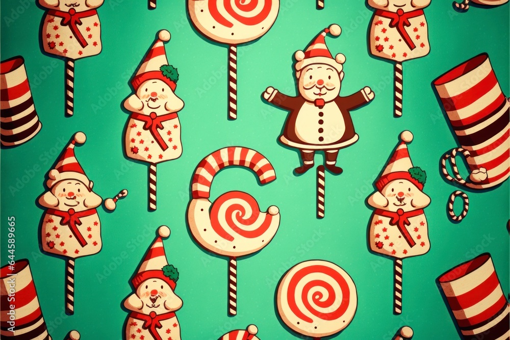 Fototapeta premium seamless pattern for Christmas, vintage cartoonist illustrations